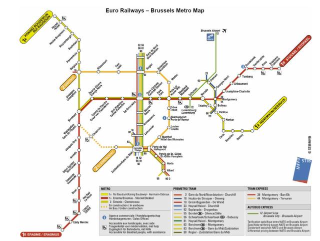 double click for larger map. The pleasant no. 44 tram from Montgomery to Terveren is not shown here .